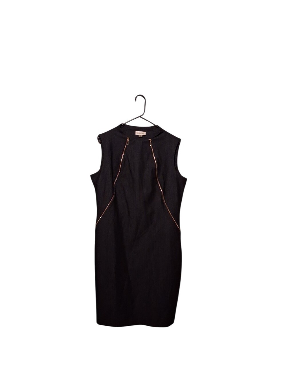 Calvin Klein Sheath Dress 14 Double Zip Front Sleeveless Office Career Preppy